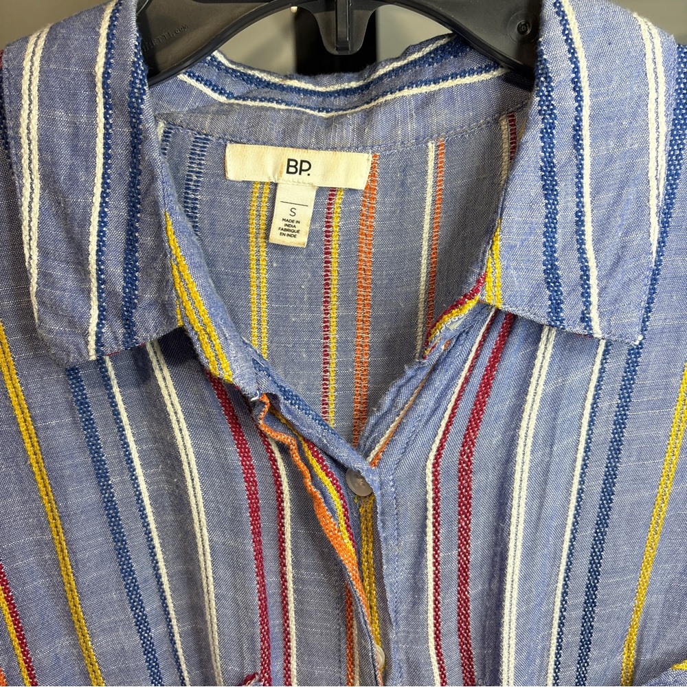 BP Nordstrom Tie Front Chambray Striped Short Sleeve Blouse - Picture 7 of 12